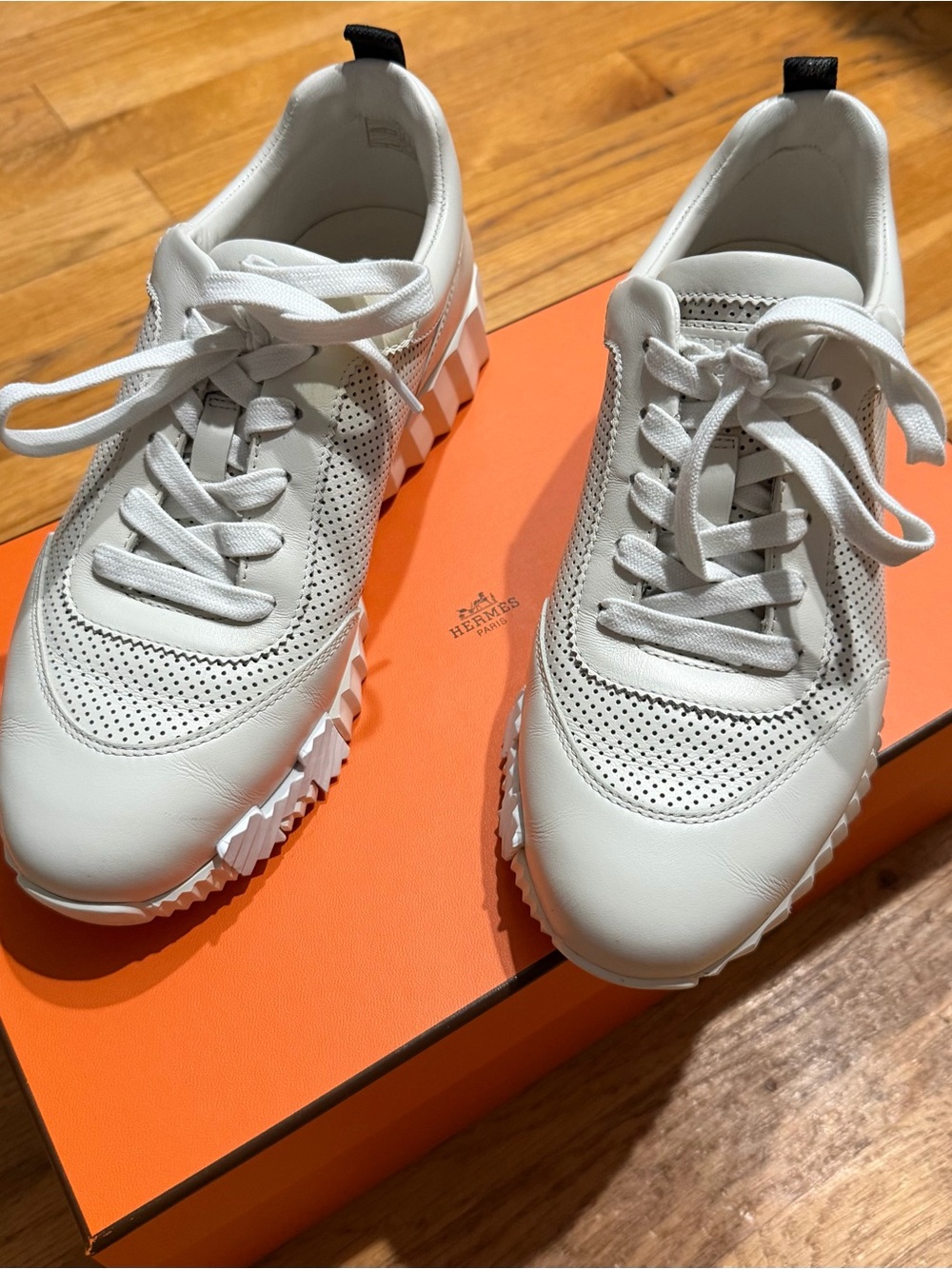 Pristine Hermes Bouncing Sneakers, 39 Ecru